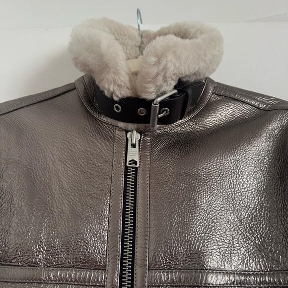 NWT AllSaints Silver Lorel Shearling Jacket Medium – Metallic Luxe Statement - Picture 9 of 15